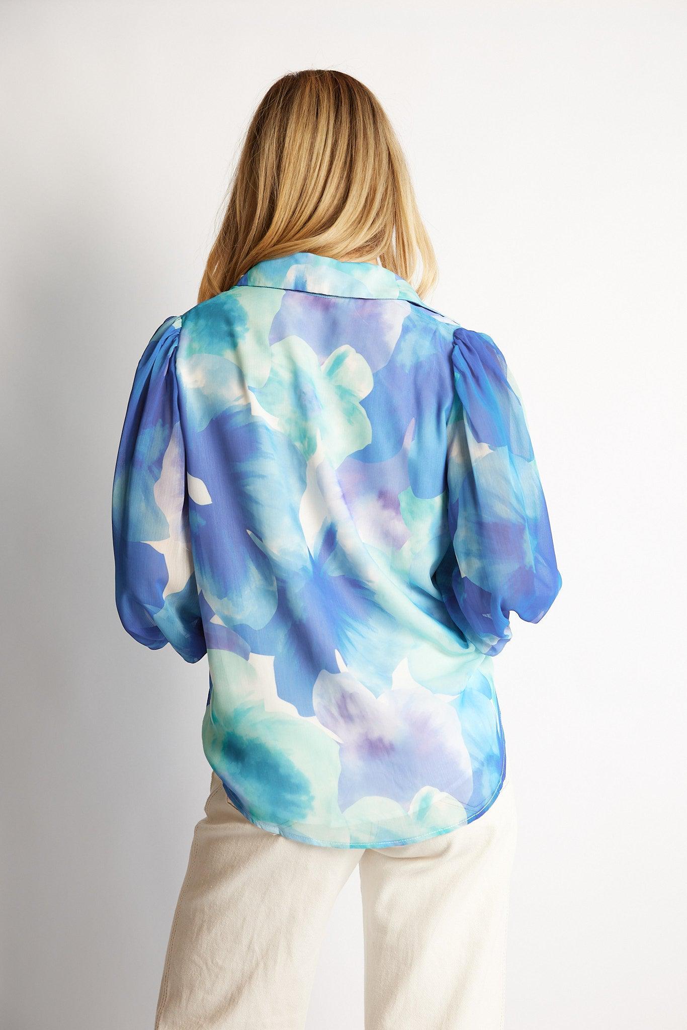 Davani Shirt - Blue Floral-Tops-Womens Clothing-ESTHER & CO.