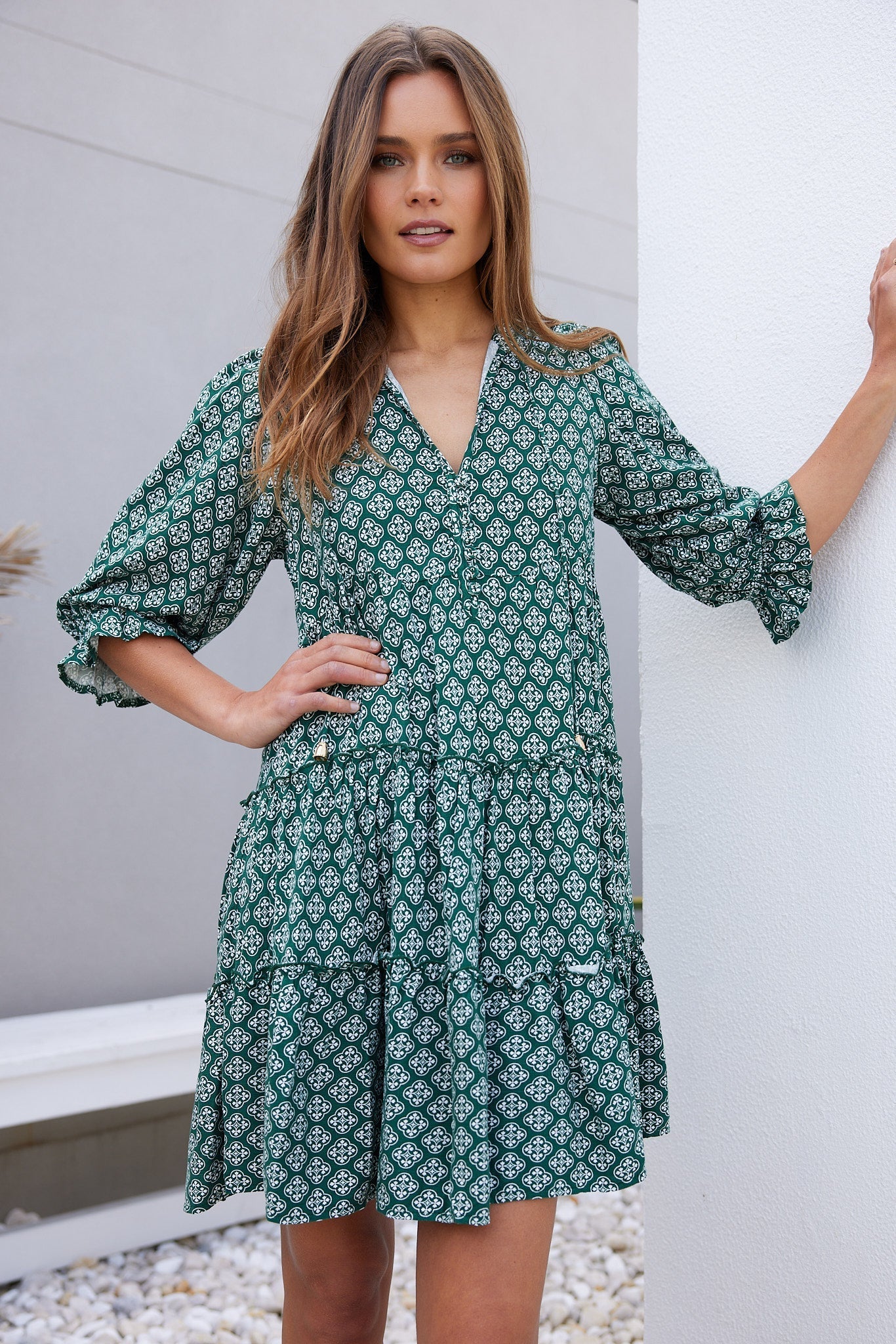 Esperanza Dress - Green Print-Dresses-Womens Clothing-ESTHER & CO.