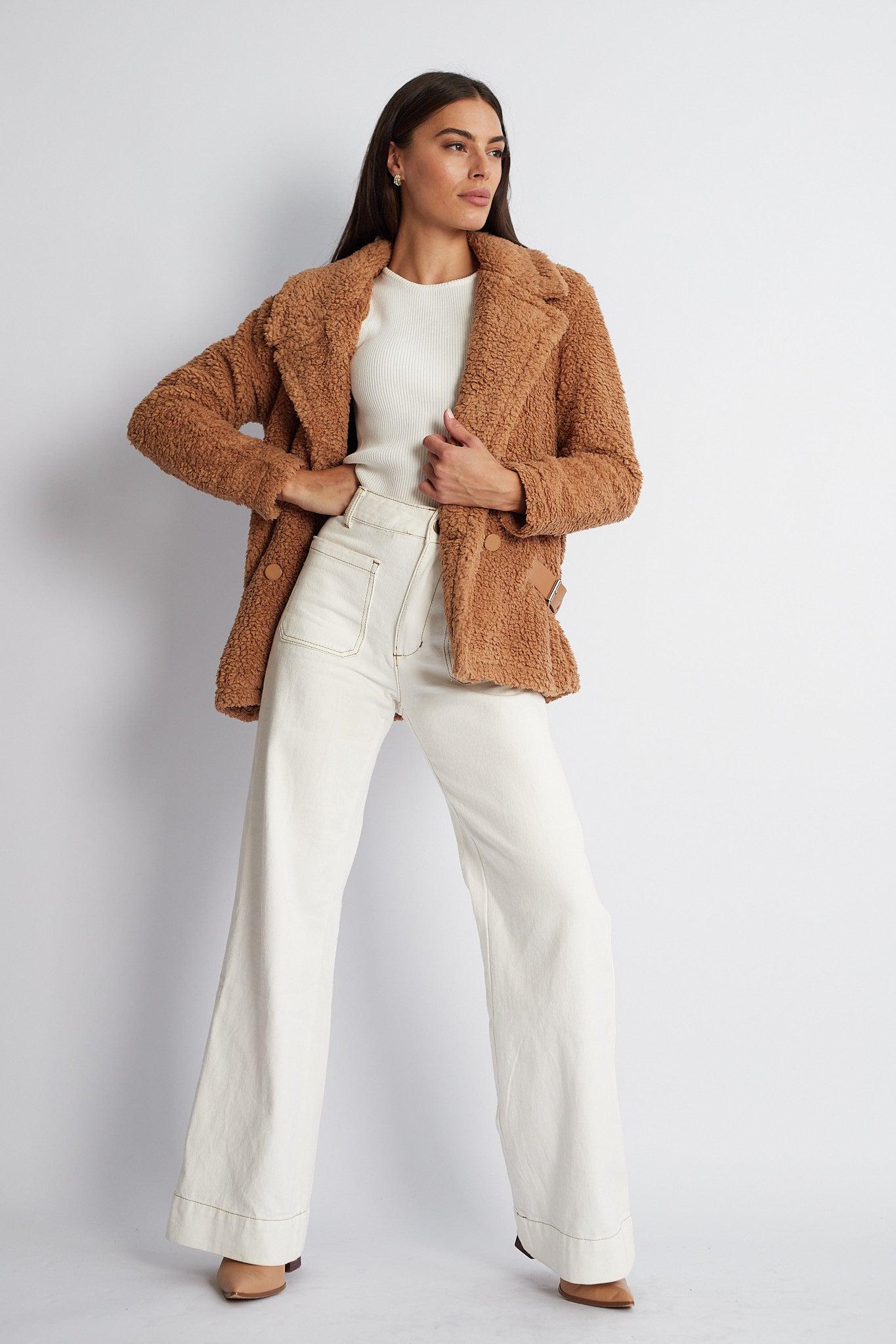 Grizelda Teddy Jacket - Tan-Jackets-Womens Clothing-ESTHER & CO.