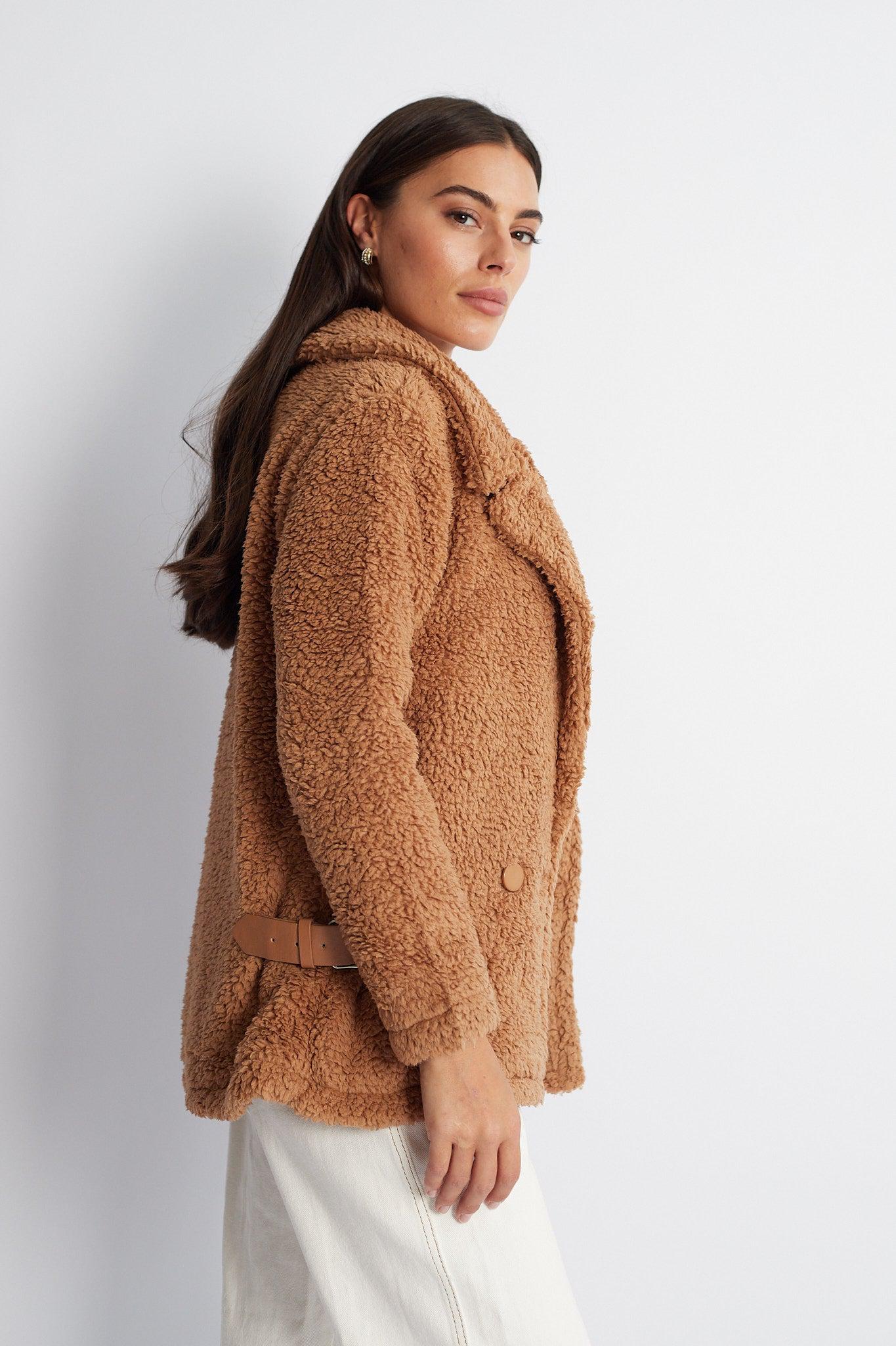 Grizelda Teddy Jacket - Tan-Jackets-Womens Clothing-ESTHER & CO.