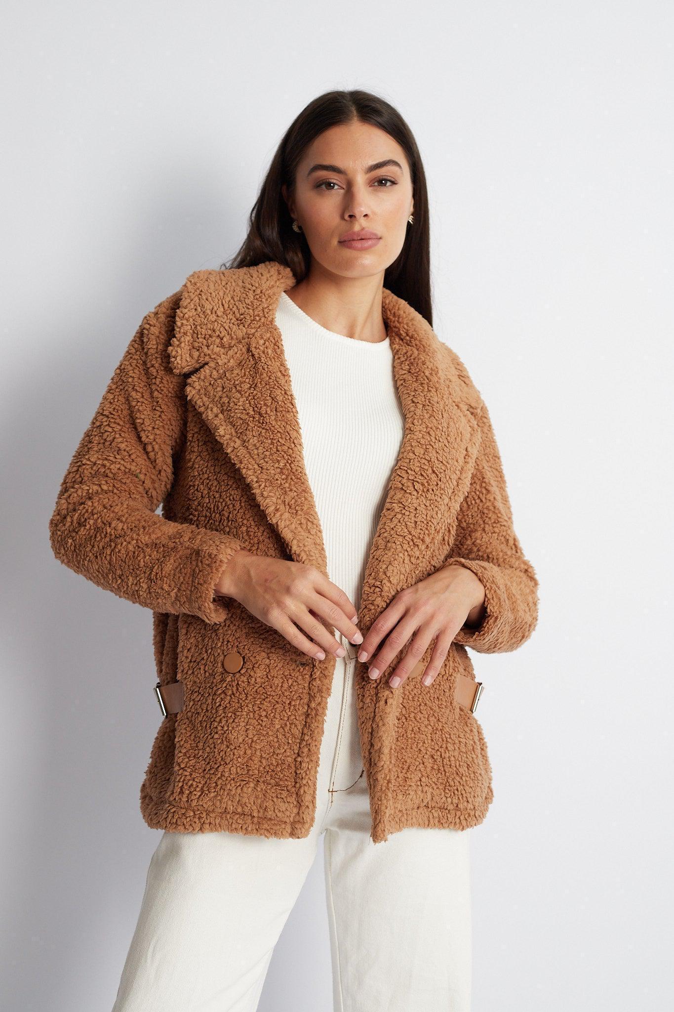 Grizelda Teddy Jacket - Tan-Jackets-Womens Clothing-ESTHER & CO.