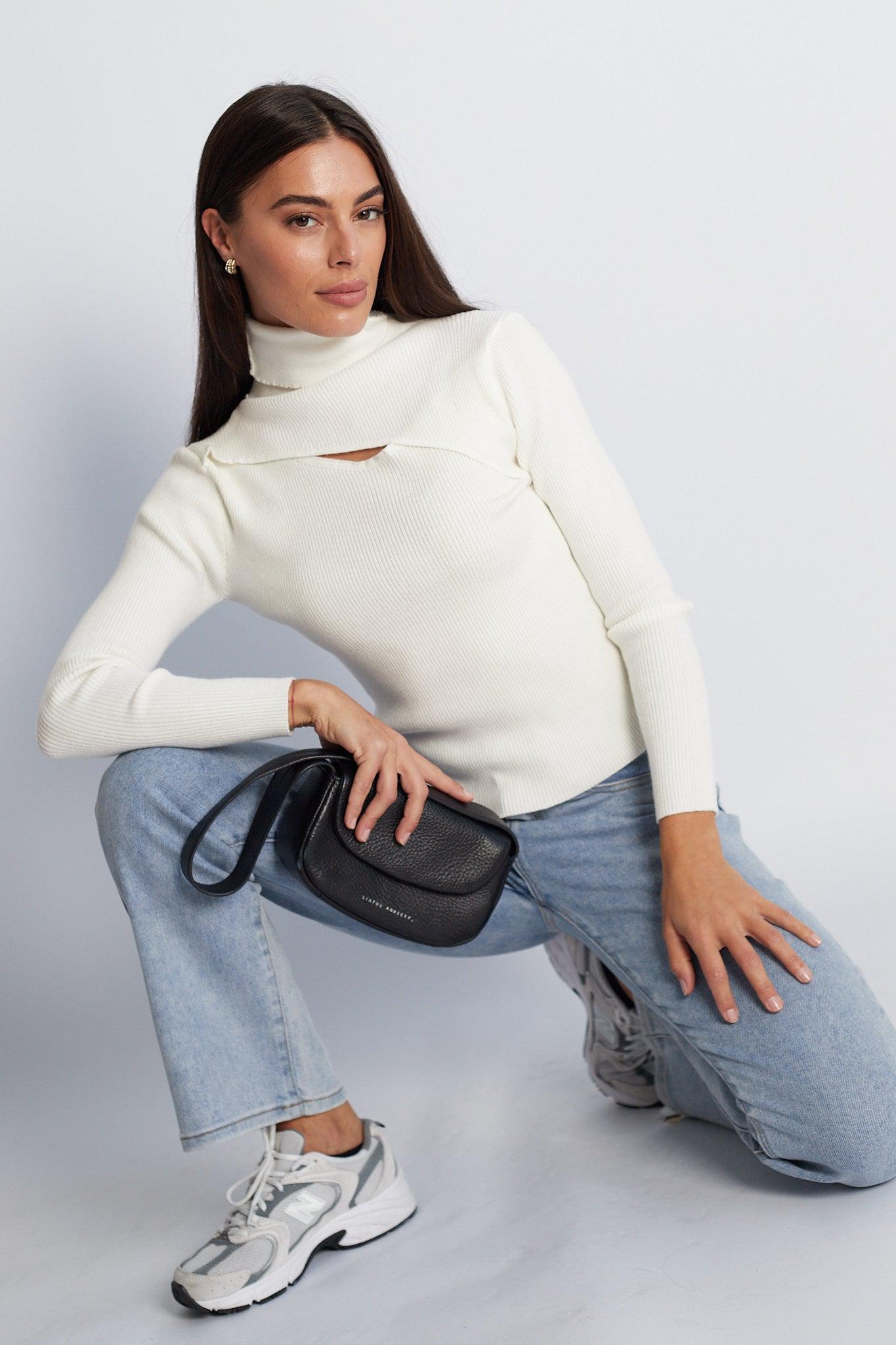 Keiran Knit Top - White-Knitwear-Womens Clothing-ESTHER & CO.