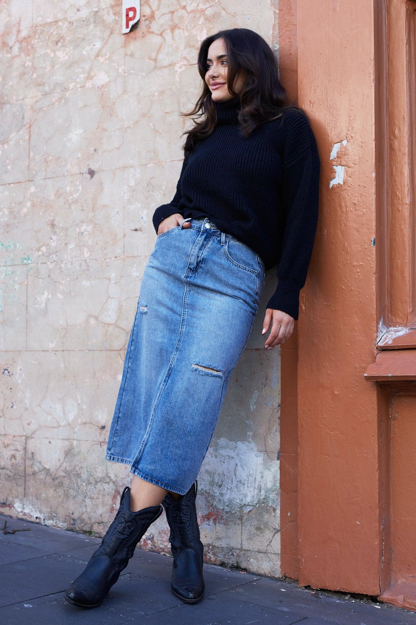 Abilane Skirt - Blue Denim-Skirts-Womens Clothing-ESTHER & CO.