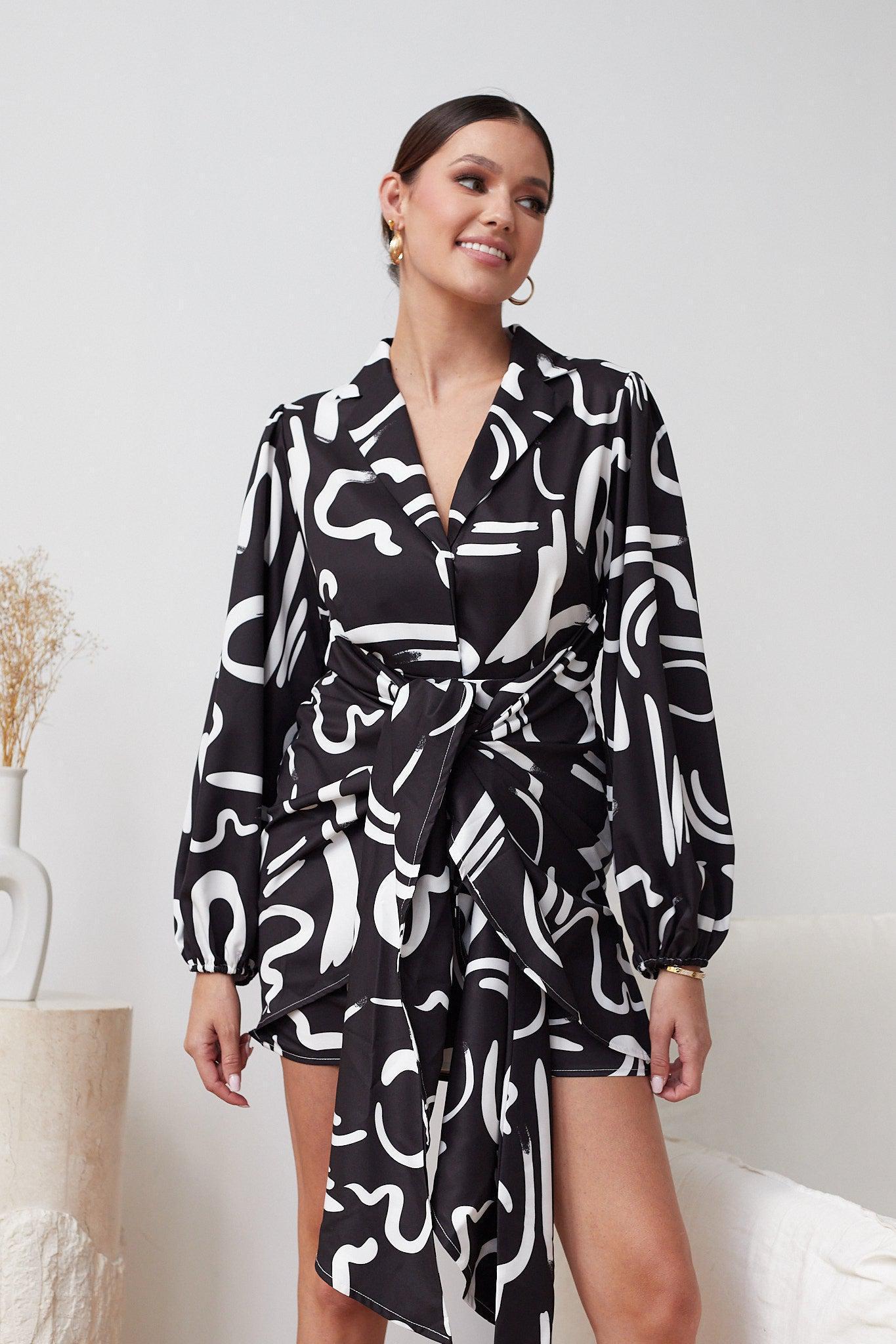 Lavinia Dress - Black Print-Dresses-Womens Clothing-ESTHER & CO.